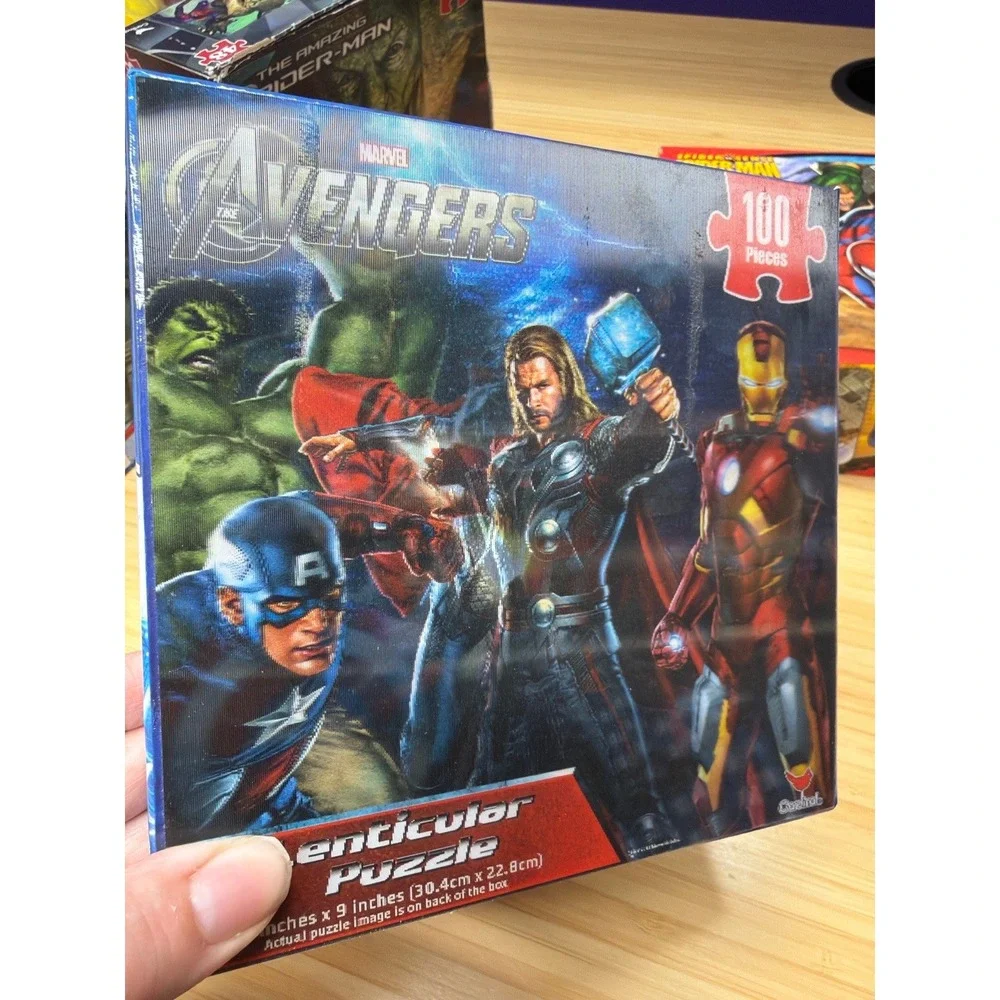Lot of 4 Marvel Lenticular Puzzles Avengers Spider-Man Complete Cardinal